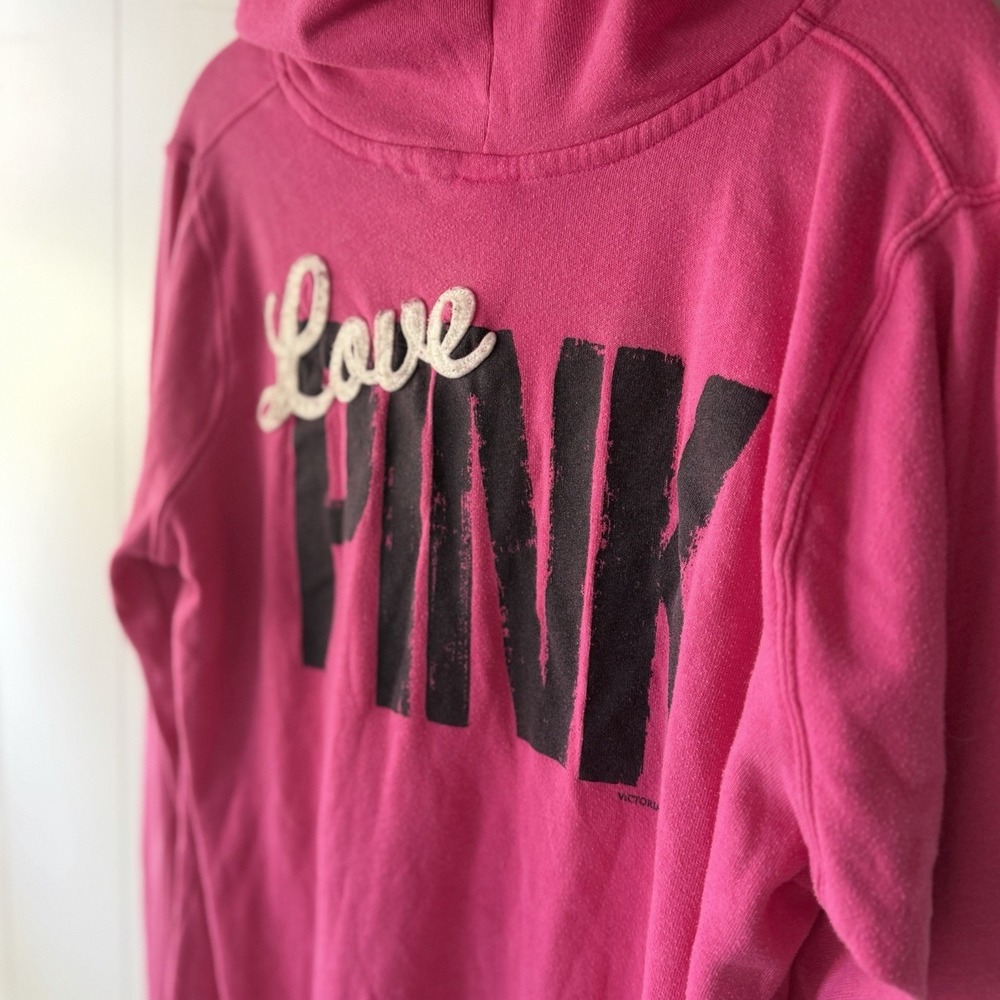 Vintage Y2K Victoria's Secret Love PINK Pullover Hoodie Dog Logo Dark Pink Lg - Picture 9 of 10